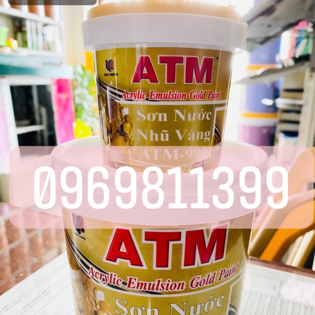 Sơn nước nhũ vàng ATM 999 (225ml,980ml) - Sơn nhũ vàng, mạ vàng, vàng đồng, hoa văn, tượng, đền chùa tường, dậu