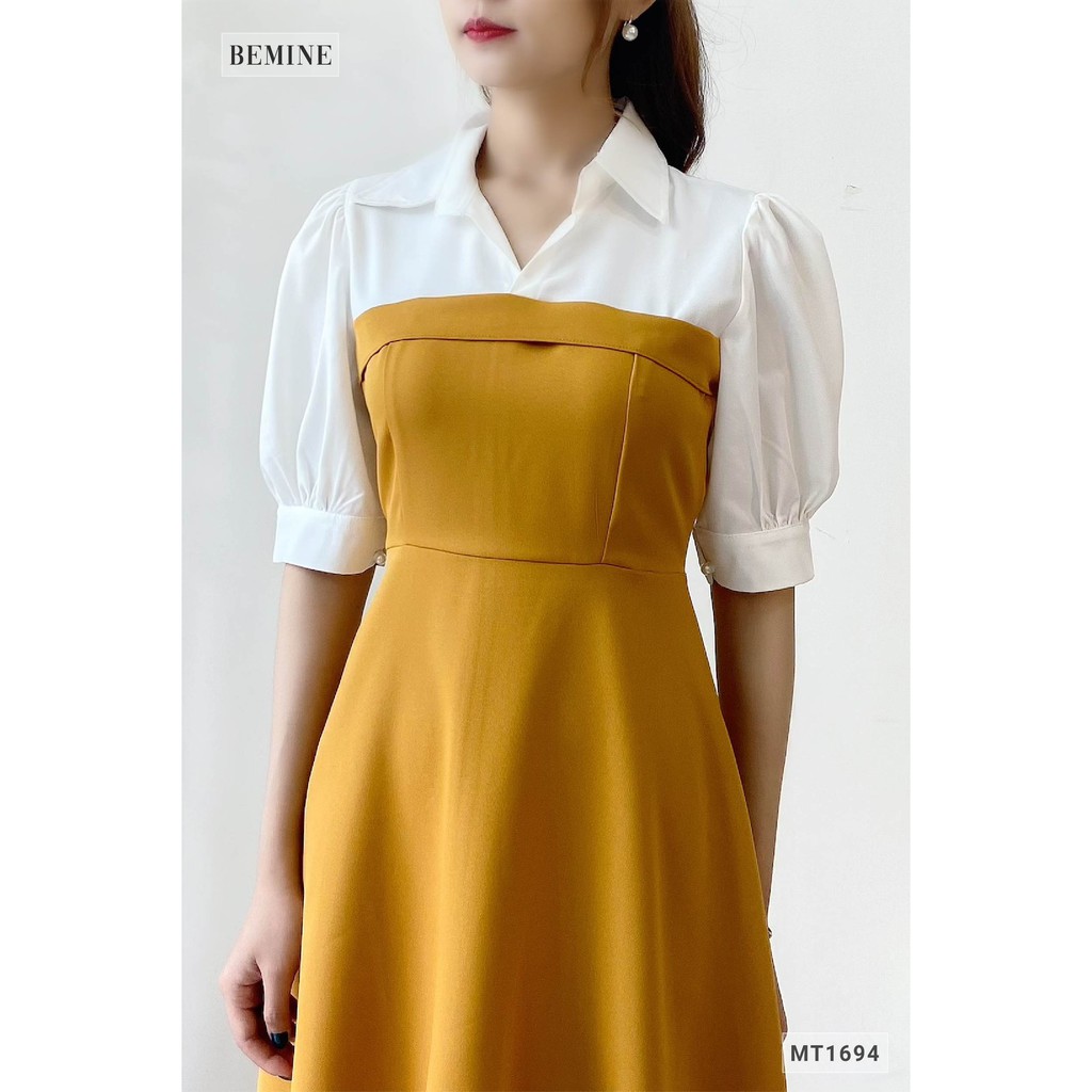 Đầm tay phồng phối trắng BEMINE MT1694VANG | BigBuy360 - bigbuy360.vn