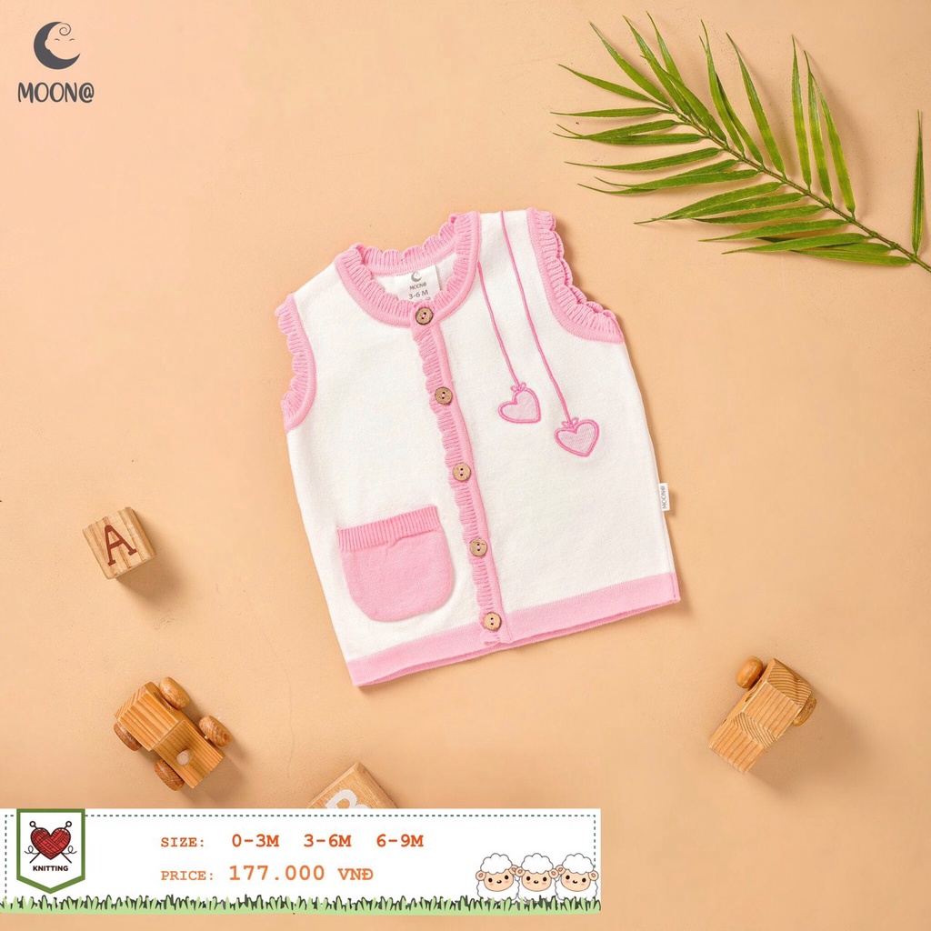 Áo len ghi lê MOON@ áo gile len lông cừu cài giữa thu đông cho bé 0 9 tháng tuổi