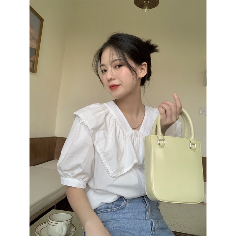 Áo Sơ Mi Mỏng Tay Ngắn Phồng Phong Cách Pháp Thiết Kế Mới Mùa Hè 2022 Dành Cho Nữ