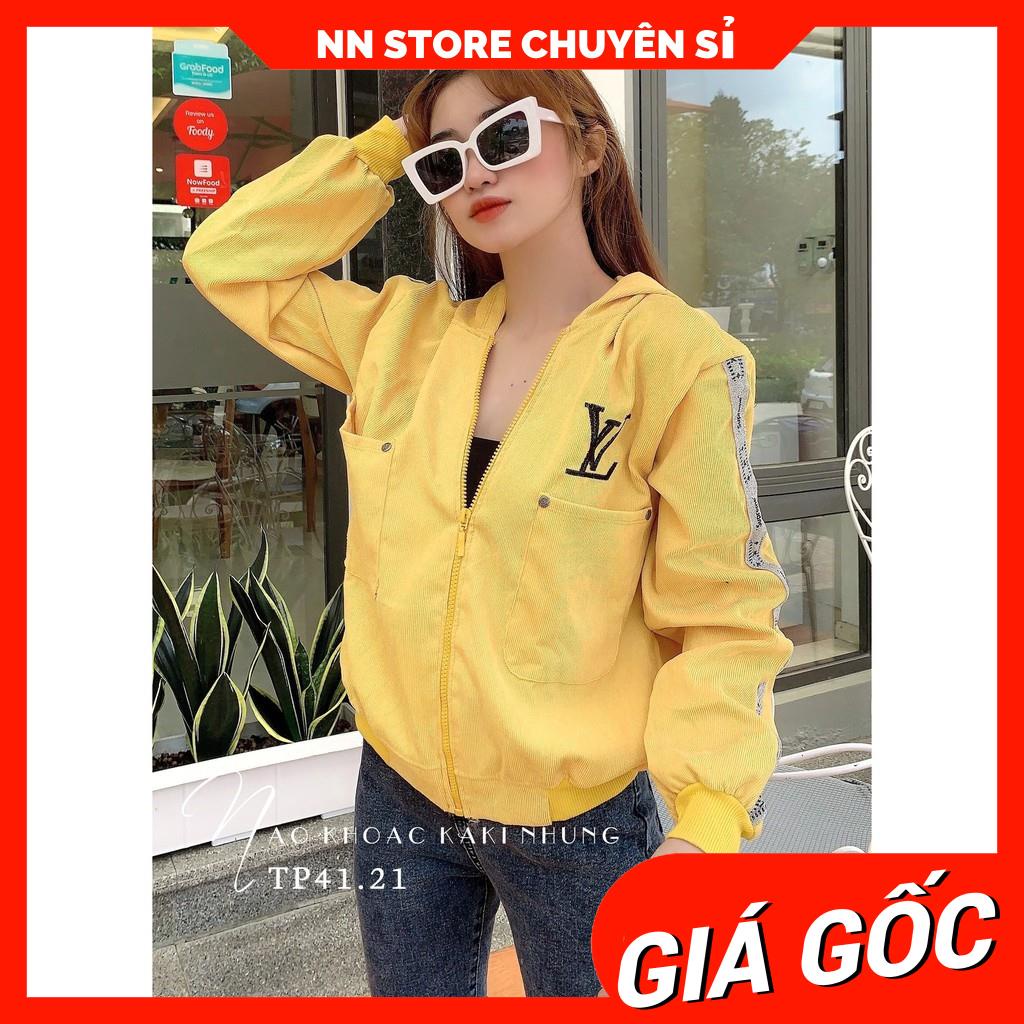 Áo khoác nữ chống nắng chất kaki nhung gân tăm thêu chữ dễ thương TP41.21