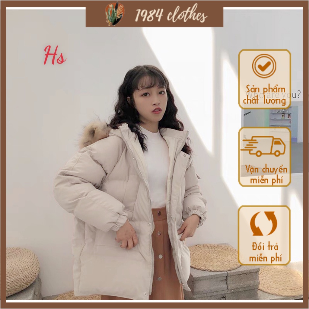 (Ảnh thật và Video) Áo Phao Mũ Mix Lông Vũ Có Túi Hộp Mã 658 1984 clothes Mẫu Mới Năm 2021 Kiểu Dáng Hàn Quốc