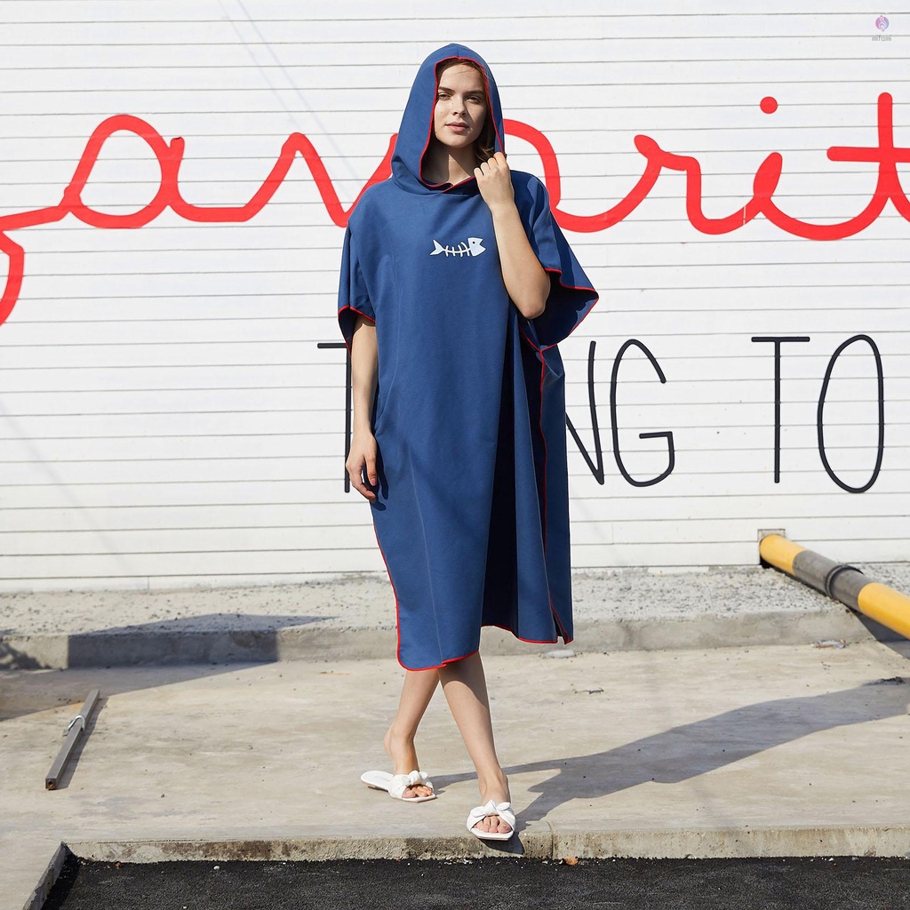 Khăn Tắm Poncho Có Mũ Trùm Đầu Bằng Sợi Nhỏ Sử Dụng Khi Đi Bơi Bãi Biển Cho Người Lớn