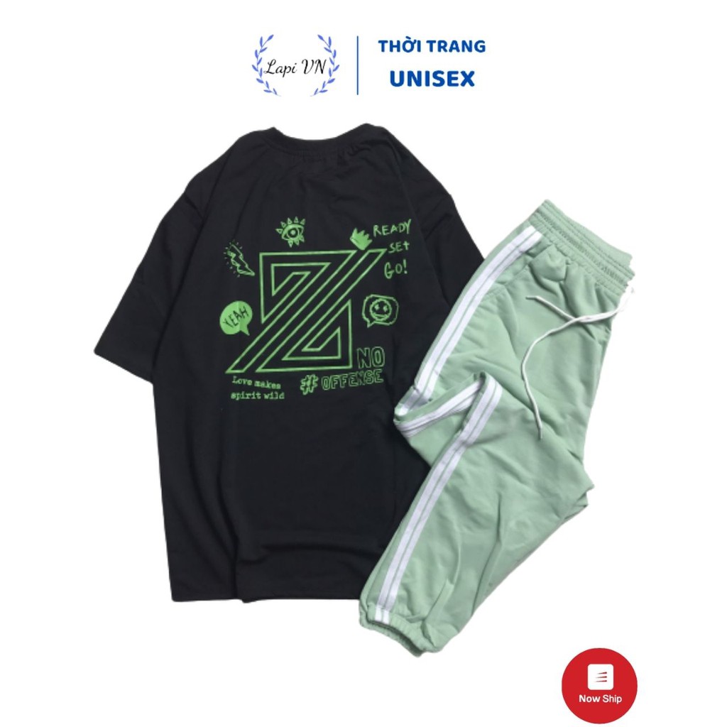 Set Đồ Bộ Quần Dài Jogger Áo Thun Chữ Z Xanh Lapi VN Thoáng Mát, Freesize,Form Rộng