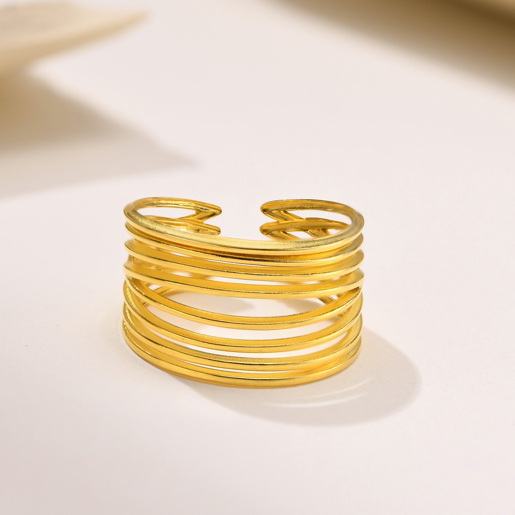 Vnox Nhẫn Hở Mạ Vàng Nhiều Đường Kẻ Có Thể Điều Chỉnh Phong Cách Tối Giản Cho Nữ