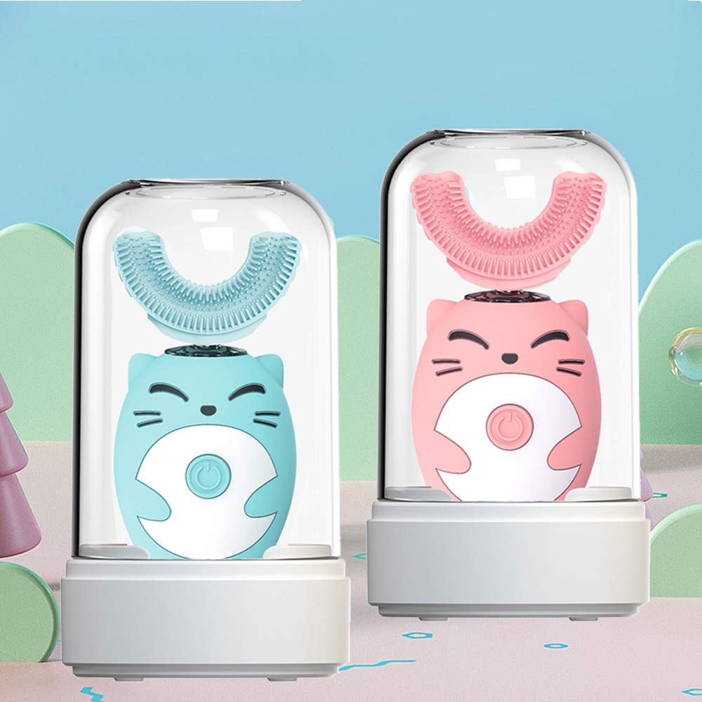 Bàn chải đánh răng điện Suolaer silicon hình chữ U với đế sạc UV cho bé