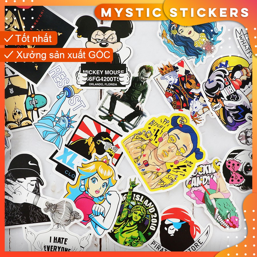 [SET TỔNG HỢP #5] 100 Sticker chống nước/ trang trí, set mix ,dán xe laptop mũ bảo hiểm vali...