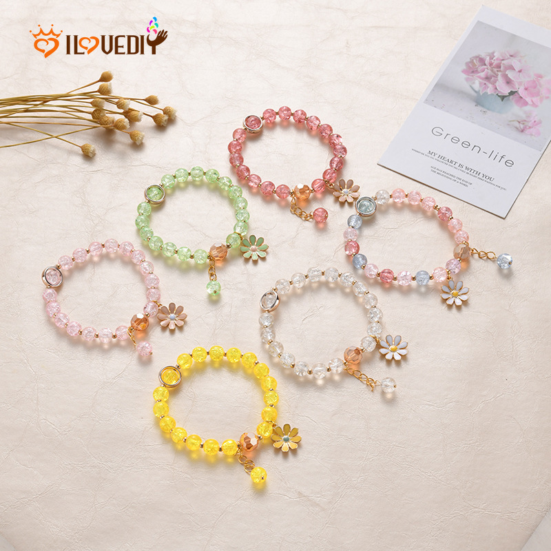Vòng tay chuỗi hạt mặt hình hoa cúc dễ thương cho nữ
