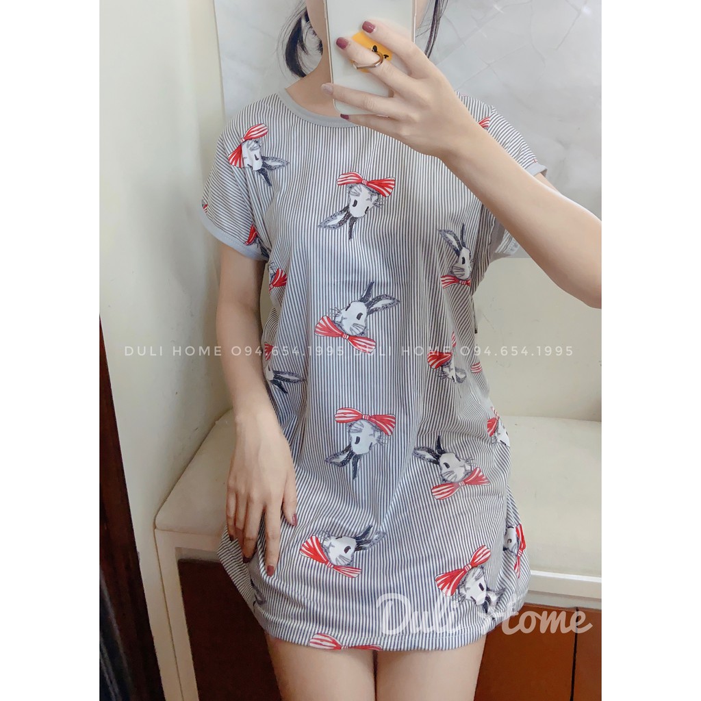 Váy ngủ mặc nhà cộc tay hoa tiết dễ thương