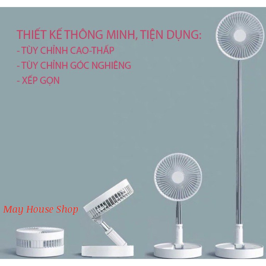 Quạt tích điện gấp gọn-Pin sạc siêu bền 7200mAh, 4 chế độ gió tự nhiên, thích hợp dùng ở nhà, du lịch và dã ngoại.