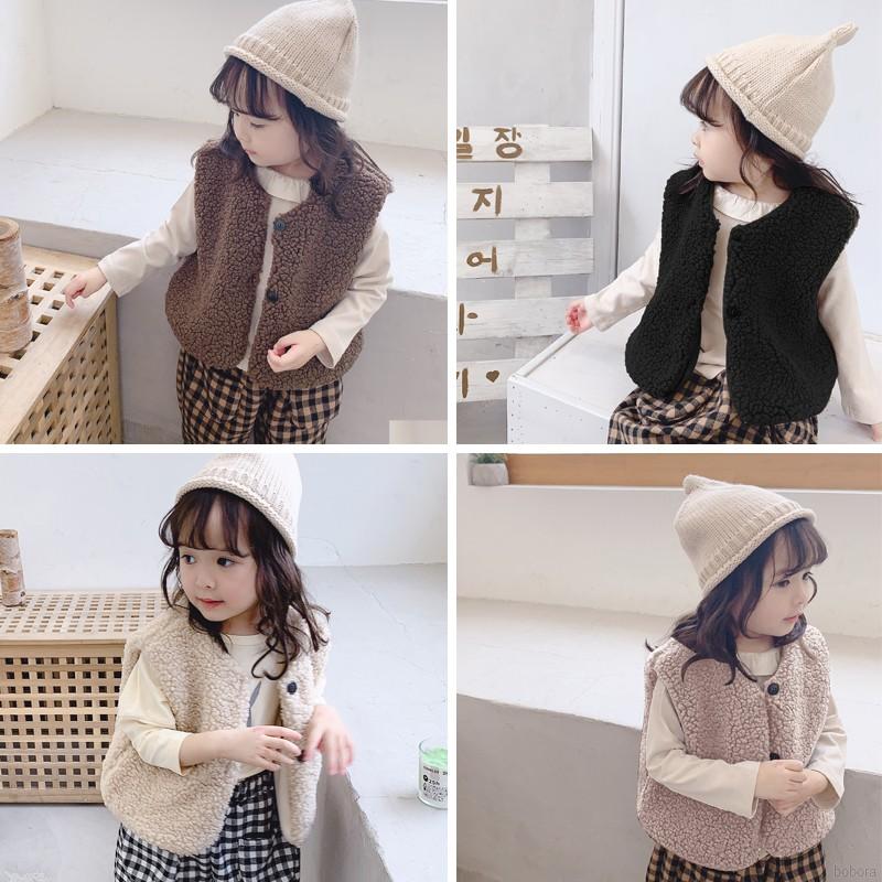 Áo Khoác Len Sát Nách Dày Dặn Phong Cách Hàn Quốc Cho Bé Gái 2-7 Tuổi