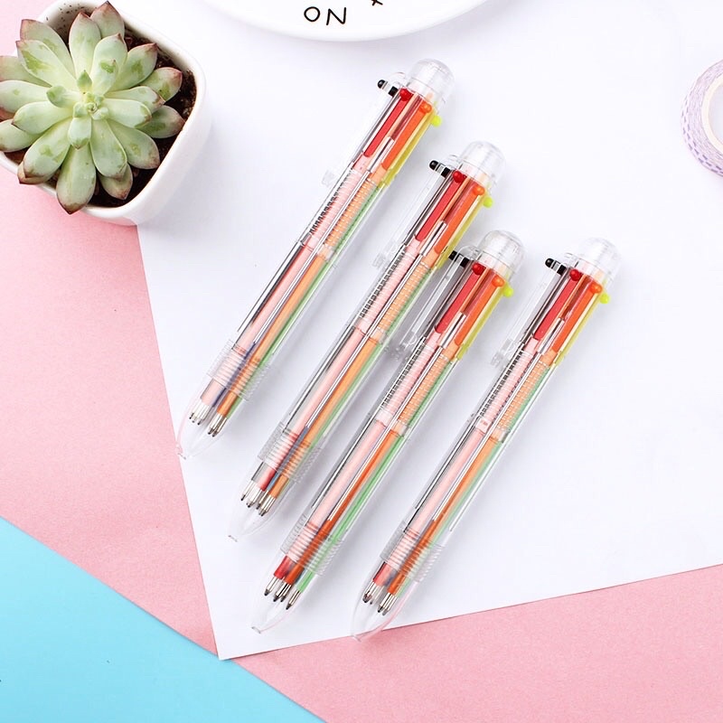 Bút Bi 6 Màu Thiết Kế Vỏ Trong Suốt