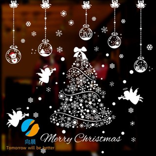 Giấy dán cửa kính hình ông già noel và cây thông giáng sinh