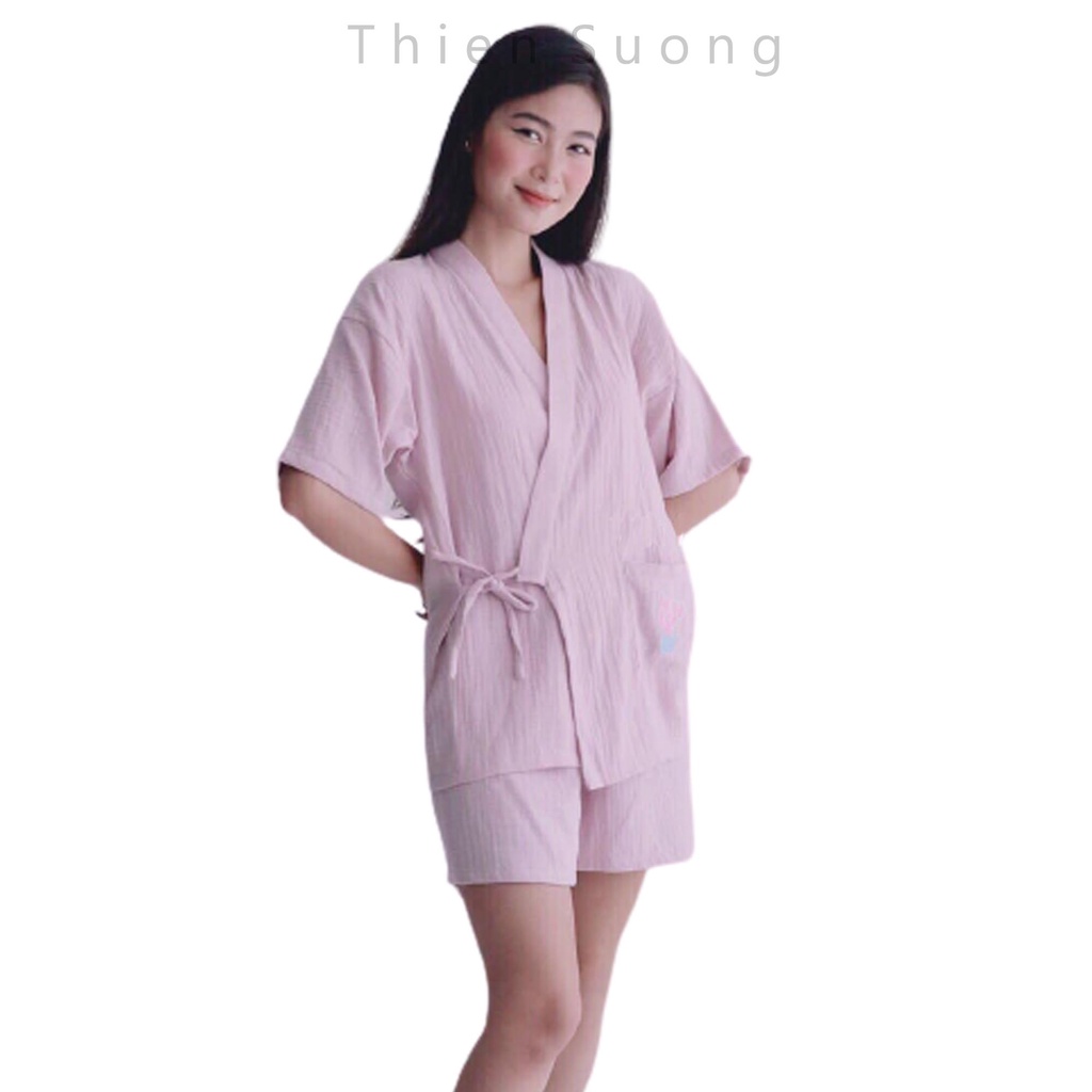 Đồ bộ ngủ quần ngắn Yukata ⚡VẢI MUSLIN CAO CẤP⚡mang phong cách Nhật với sợi vải 100% sợi tự nhiên - TSN043 | BigBuy360 - bigbuy360.vn