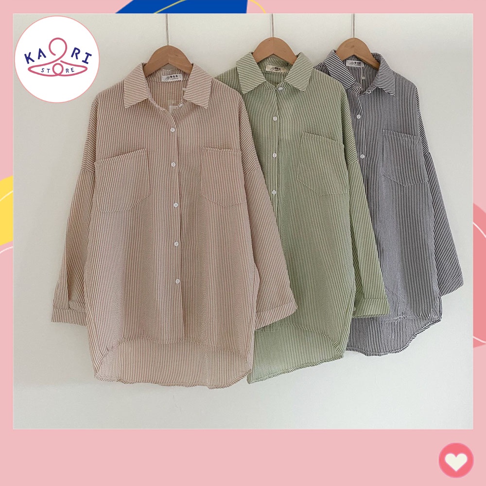 Áo sơ mi kẻ sọc nữ basic form rộng tay dài đuôi tôm uzzlang đẹp KAORI
