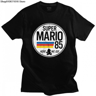 Áo nam ngắn tay cổ tròn in chữ super mario 85 here we go