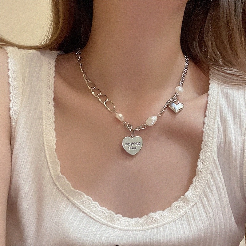 Vòng cổ Mặt Trái Tim Đính Đá Hồng Phong Cách Ngọt Ngào Sang Trọng Dành Cho Nữ