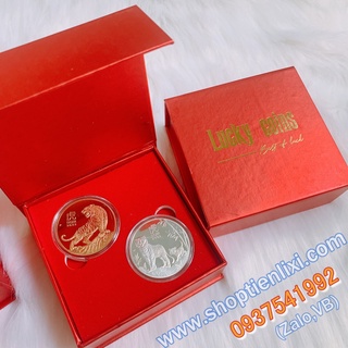 Bộ Xu Úc Hình Con Hổ Mạ Vàng, Mạ Bạc Kèm Hộp Đựng Như Hình