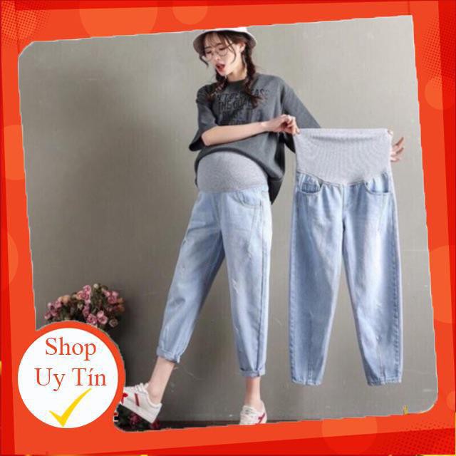 [Sale sốc] Quần jean bầuchất jean xịn❤️mặc đi làm đi chơi đều đượccó chun chỉnh❤️có ảnh thật và video