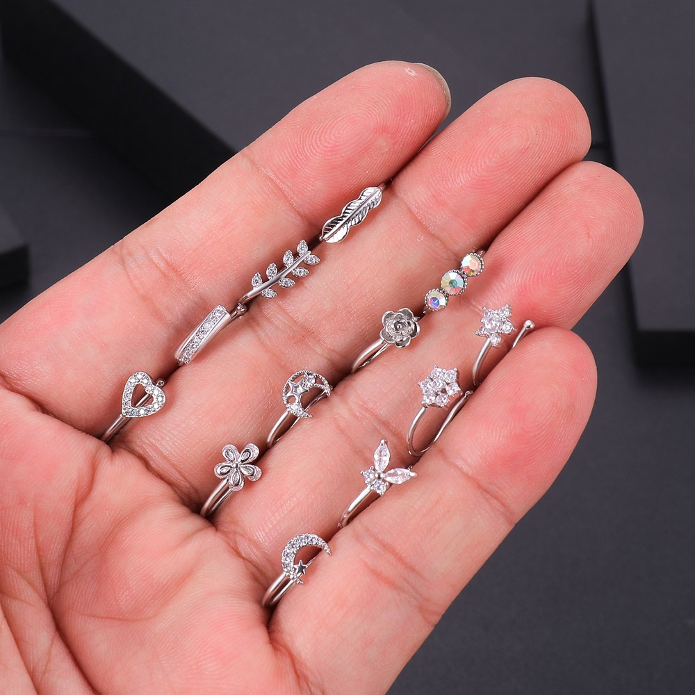 Khuyên Xỏ Mũi Không Xỏ Hình Hoa Bướm Đính Pha Lê Phong Cách Ấn Độ