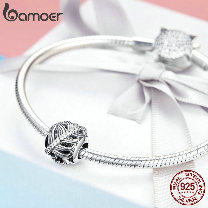 Hạt Phụ Kiện Trang Sức Bamoer SCC1065 Bằng Bạc 925 Khảm Đá Zircon Phong Cách Cổ Điển Cho Nữ