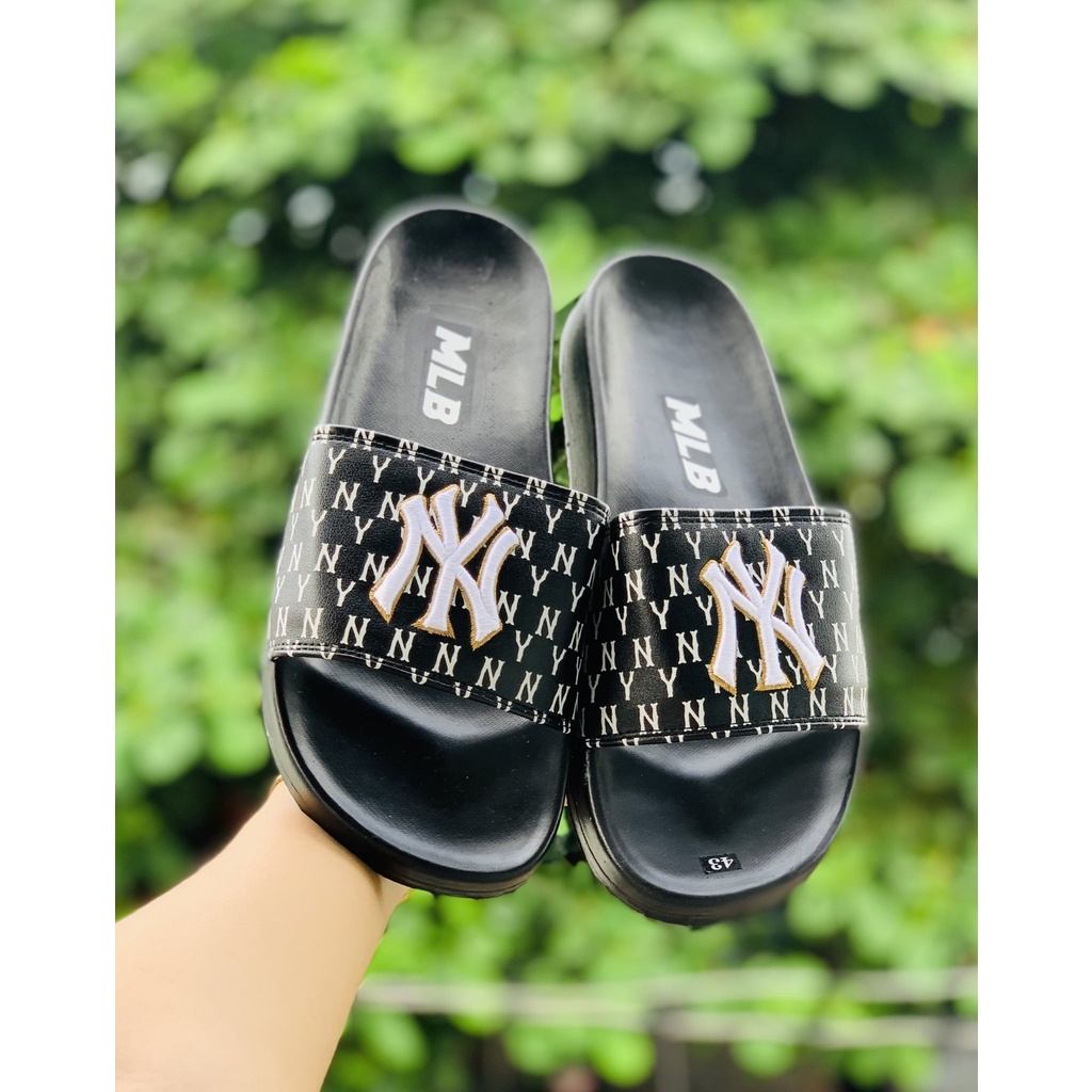 Dép 𝐌𝐋𝐁 UNISEX mẫu dép thể thao ❤️Freeship + Hộp ❤️ Dép NY bóng chày quai ngang nam nữ chữ thêu nỗi kèm ful tag mác CC