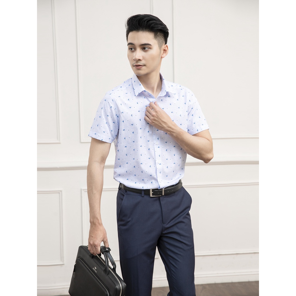 Áo sơ mi nam ngắn tay ARISTINO phom Slim fit ôm vừa vặn, họa tiết in xanh trẻ trung, nổi bật - ASS231S1