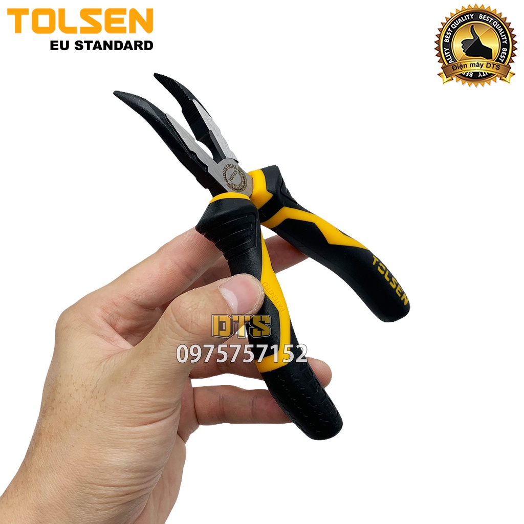 Kìm nhọn mỏ cong công nghiệp TOLSEN 6 inch/ 160mm, thép CR-V cao cấp Niken chống gỉ - Tiêu chuẩn xuất khẩu Châu Âu