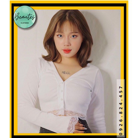🌈ẢNH THẬT🌈Áo croptop nữ phối ren dài tay hot trend/ áo kiểu/ áo nữ dài tay ( Freesize < 52kg - ẢNH THẬT)