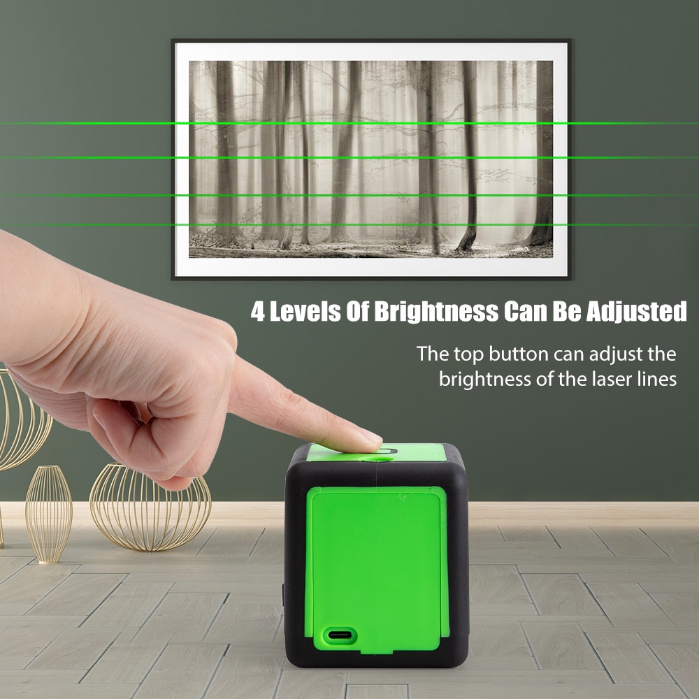 Máy Đo Bằng Tia Laser 2 Đường Chéo Màu Xanh Lá Cây Mini Dọc Và Ngang Siêu Mạnh Mẽ Với / Không Có Pin