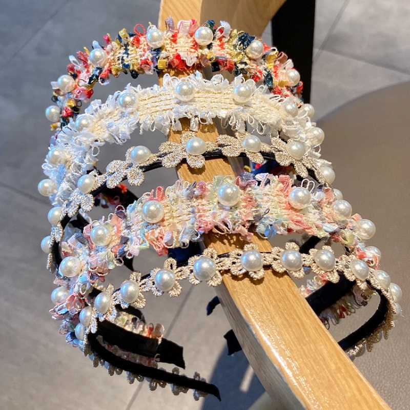 Băng Đô Cài Tóc Bản Rộng Bằng Vải Đính Ngọc Trai Ngọt Ngào Mới