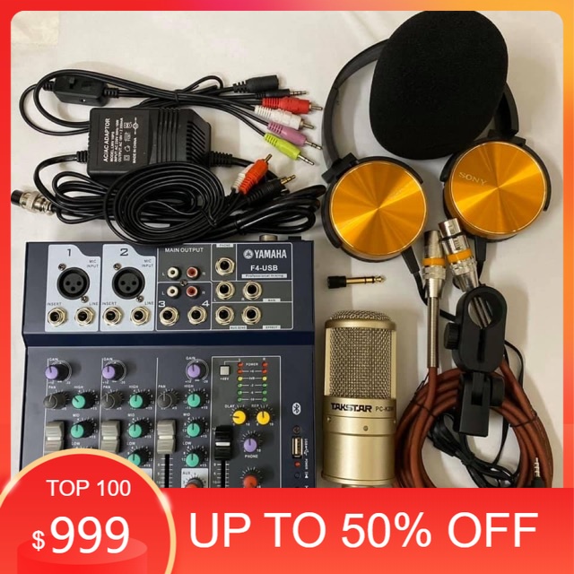 Bộ mic thu âm livestream hát karaoke online Micro TAKSTAR PC K200 và MIXER F4 BLUETOOTH dây live TẶNG TAI NGHE