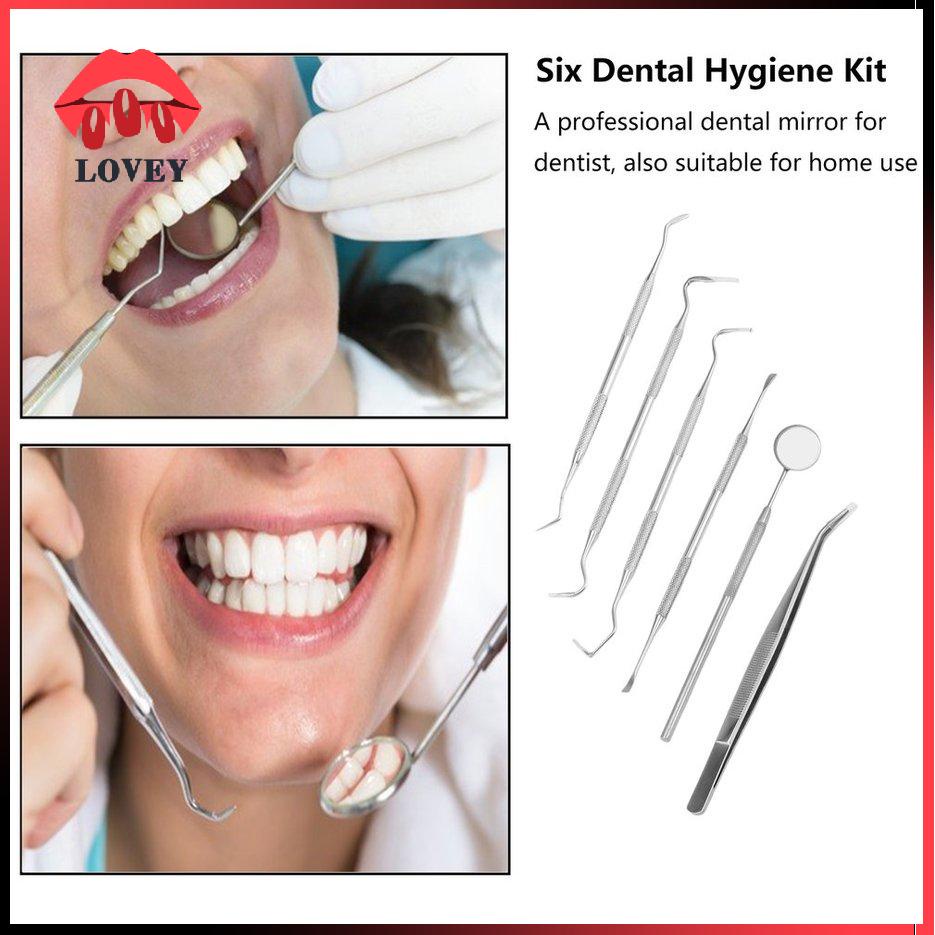 lovey★Professional 6 Pcs/Set High Quality Stainless Steel Dental Tools Kit With Bag