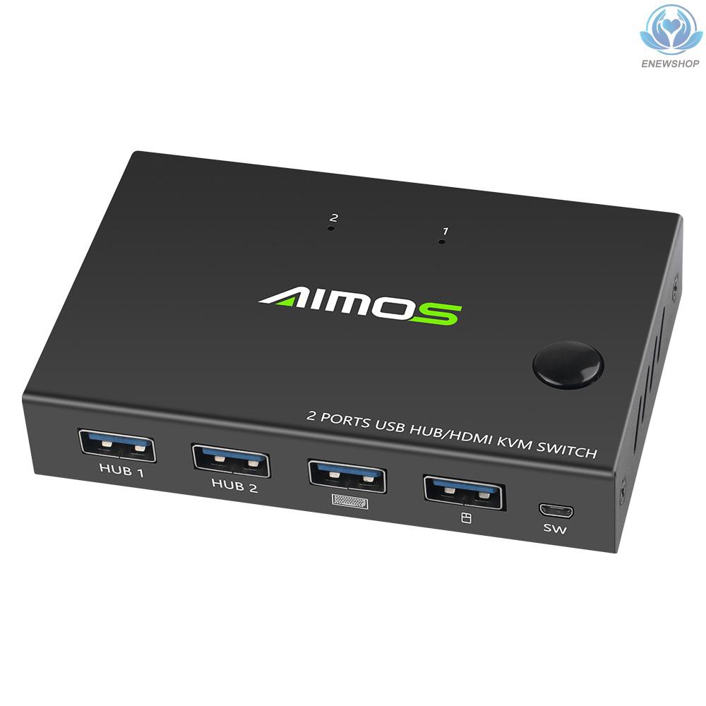 【enew】AIMOS AM-KVM201CC 2-Port HDMI KVM Switch Support 4K*2K@30Hz HDMI KVM Switcher Keyboard Mouse USB