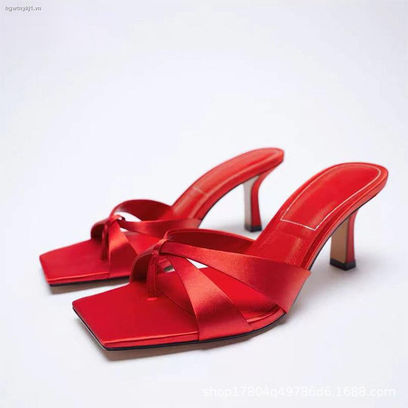 Dép cao gót hở ngón vải satin thời trang mùa hè cho nữ