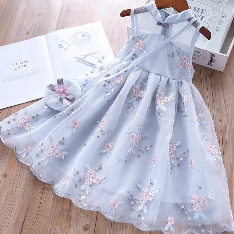 Đầm Công Chúa Phối Lưới Thêu Họa Tiết Phong Cách Phương Tây Cho Bé Gái