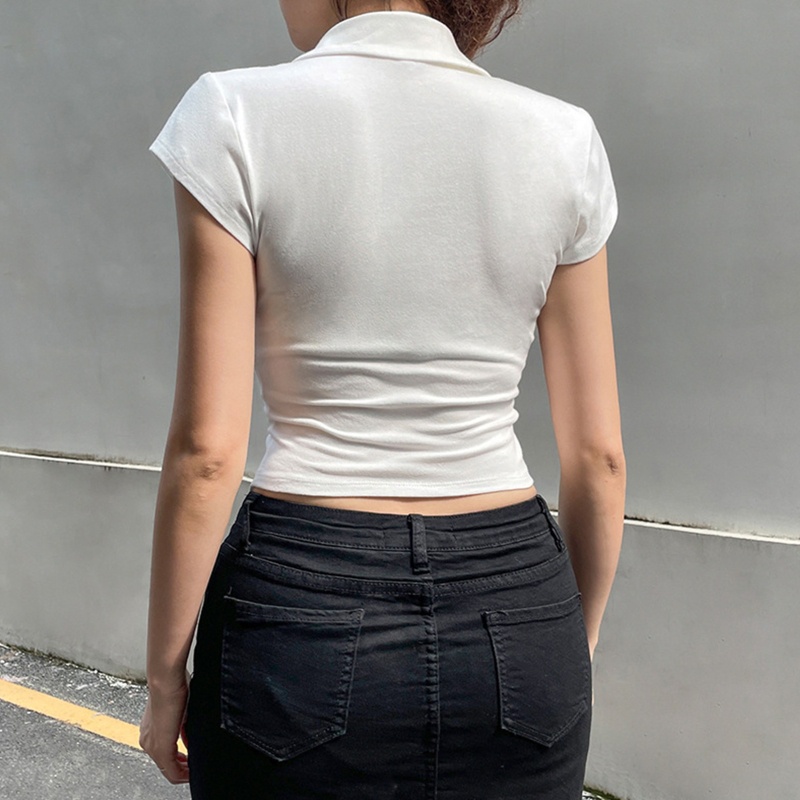 Áo Croptop Tay Ngắn Cổ Chữ V Màu Trơn Dáng Ôm Thời Trang Quyến Rũ Cho Nữ