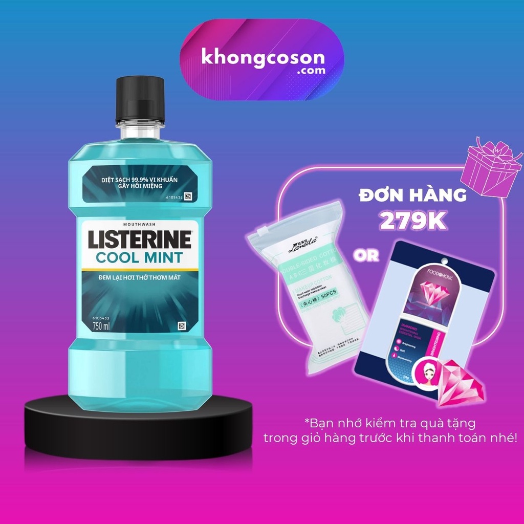 Nước Súc Miệng Listerine Bạc Hà Hơi Thở Thơm Mát Cool Mint Mouthwash - Khongcoson