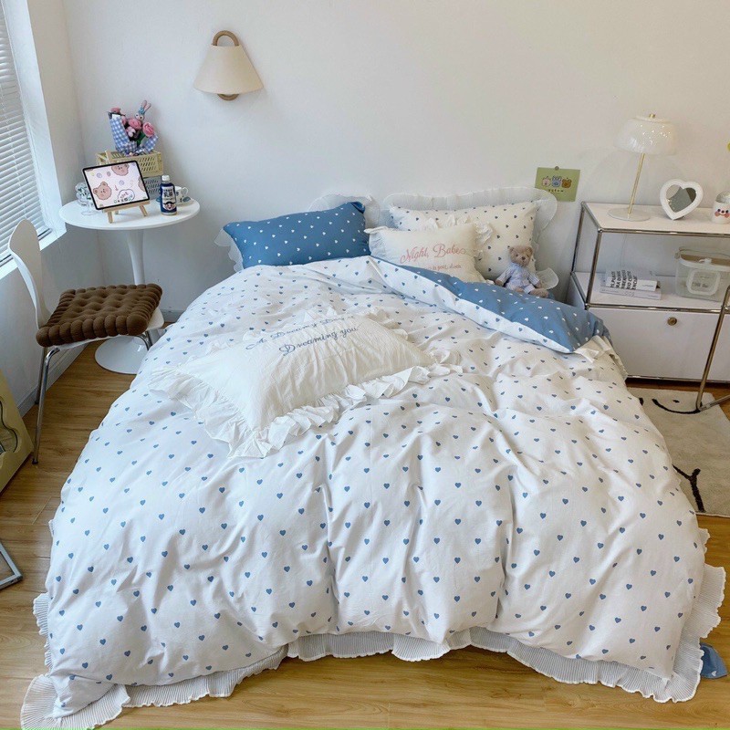 BỘ CHĂN GA COTTON BÈO CHẤM BI