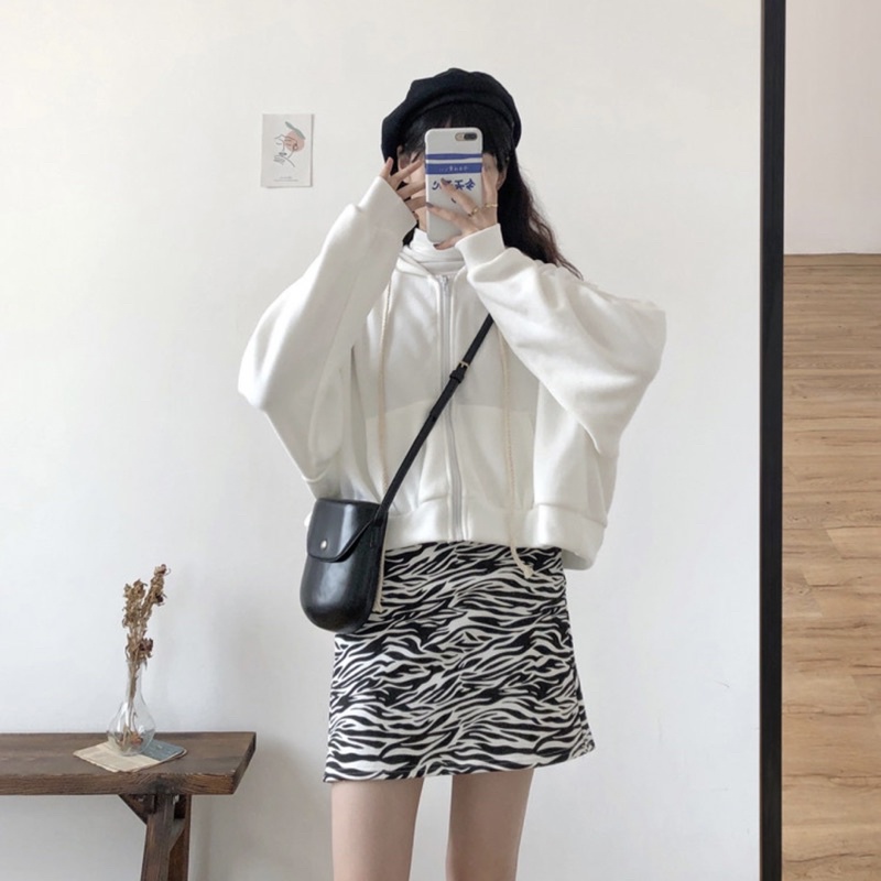 áo nỉ ngắn form rộng nữ, áo nỉ croptop tay dài phối nón (ulza1)