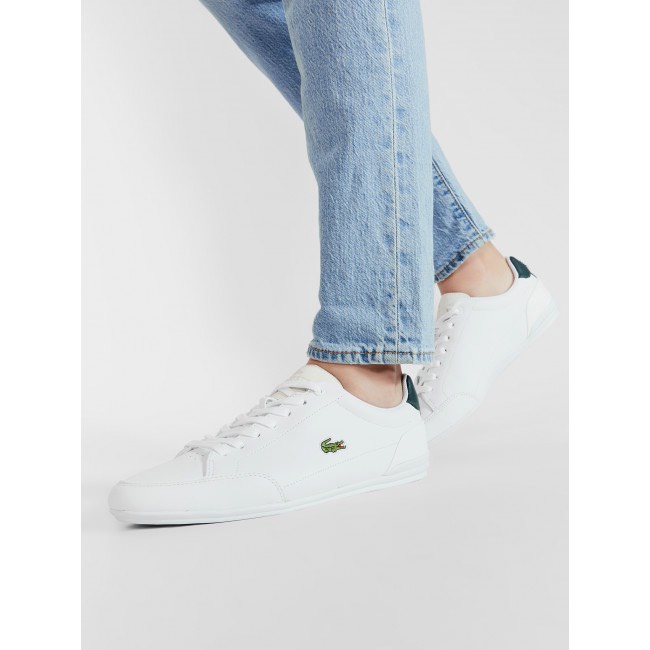 Giày sneakers trắng Lacoste nam chính hãng, giày da thật nam cá sấu màu trắng - Size 42