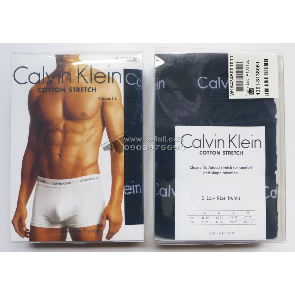 [CHÍNH HÃNG] Quần lót nam Calvin Klein NU2664 Cotton Stretch Low Rise Trunk 3-pack All Black