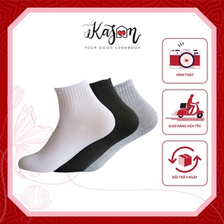 Set 2 đôi tất vớ nam nữ cổ trung màu trơn