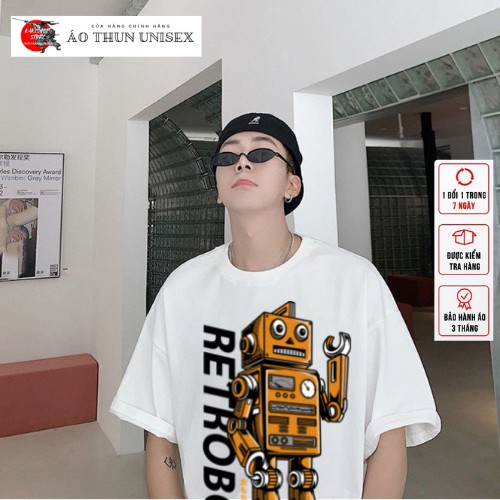 Áo thun tay lỡ phông Unisex from rộng nam nữ KAKISHOP , áo màu đen ulzzang in hình RETROBO ( kèm video )