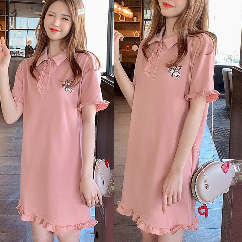 Đầm chữ A tay ngắn thiết kế cổ bẻ thanh lịch