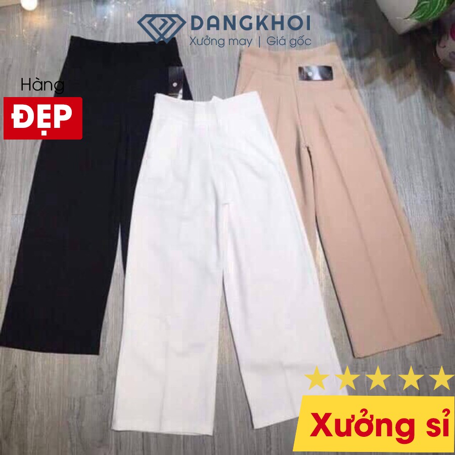 Quần Tây Ống Rộng 🎯Freeship🎯 Quần Ống Rộng Nữ Khóa Sườn Lưng Cao Hàn Quốc 9 Tấc Màu Đen/Be/Nude/Kem/Trắng T386