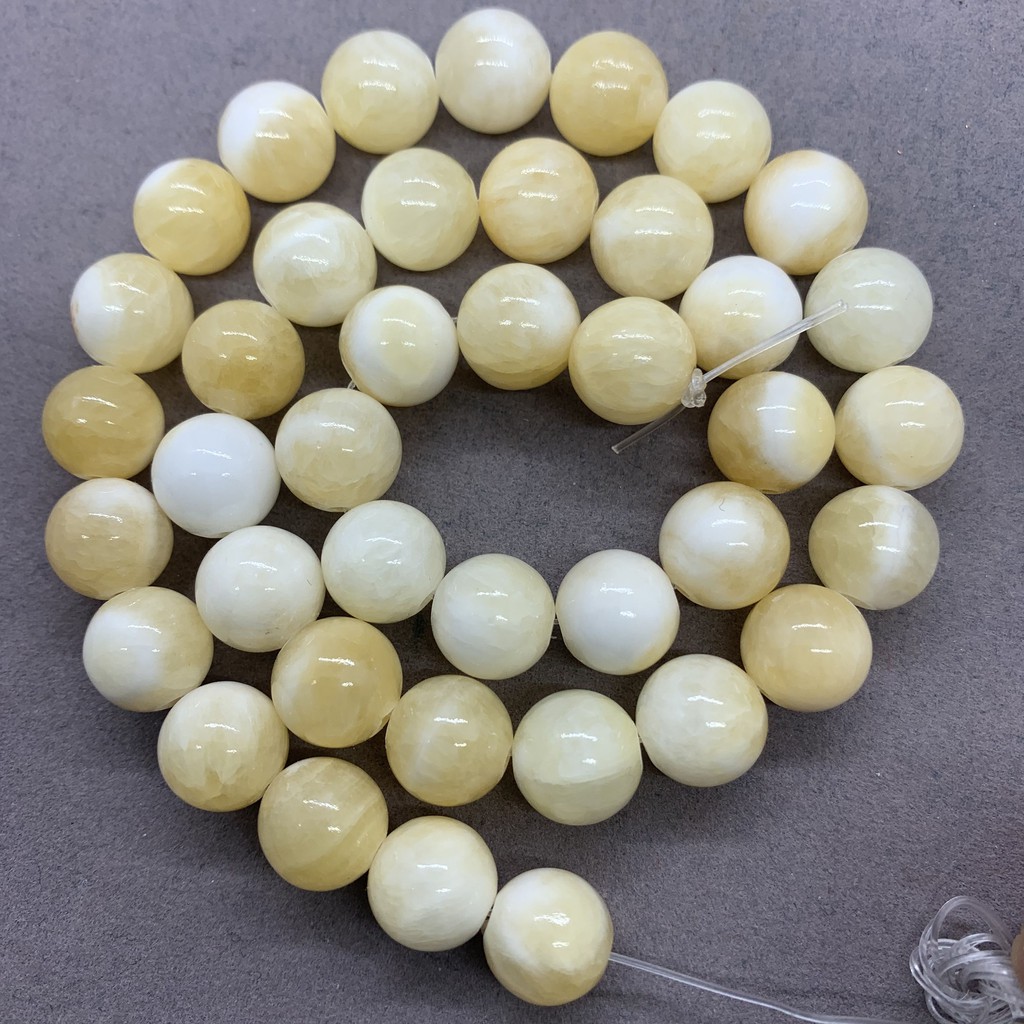 Chuỗi Hạt Đá Ngọc Bích Tròn Màu Trắng / Vàng Tự Nhiên Dùng Làm Đồ Trang Sức DIY