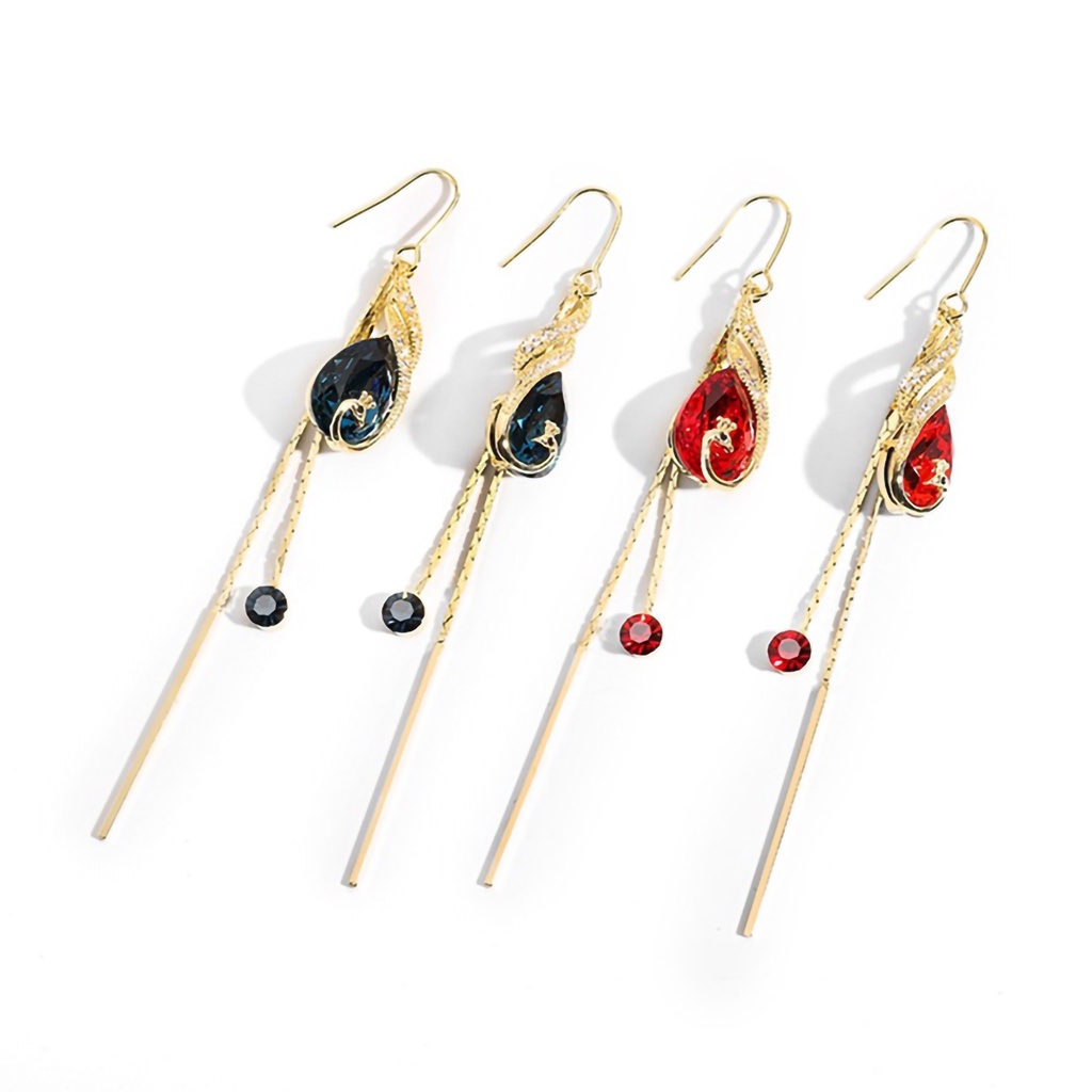 Đôi khuyên tai hình chim công đính đá xanh dương thời trang cho nữ