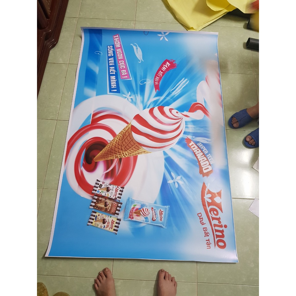 Miếng dán tủ đông - decal dán tủ kem mẫu kem merino tươi mát không thấm nước mẫu mã đa dạng, đầy đủ kích thước