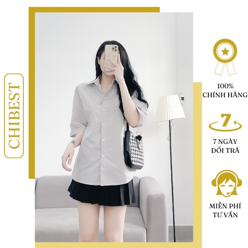 Áo somi tay ngắn 1 túi cut lưng phong cách hàn quốc CHIBEST DAB93